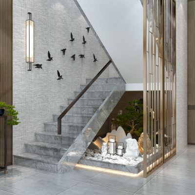 新中式楼梯间_玄关造景