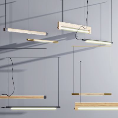 现代实木办公条形吊灯