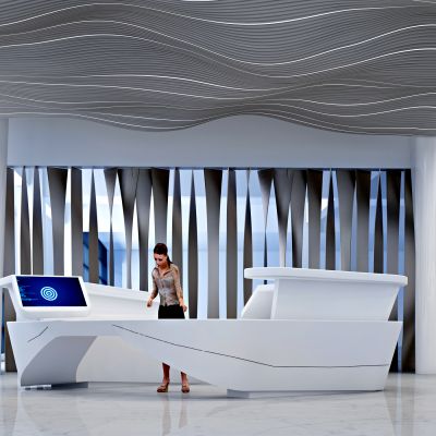 现代异形，前台接待台，服务台，波浪造型吊顶