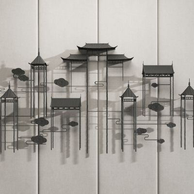 新中式屋檐祥云挂件，墙饰