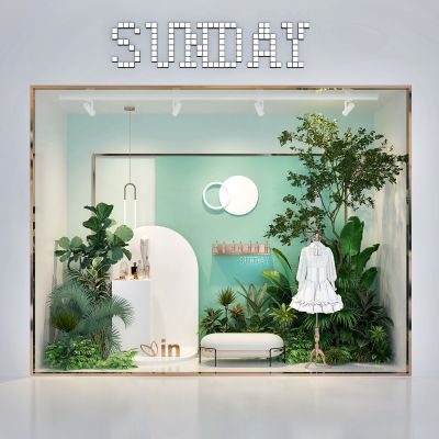 现代绿植服装店橱窗