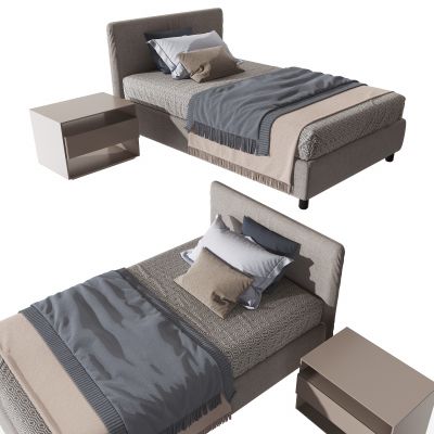 现代布艺单人床