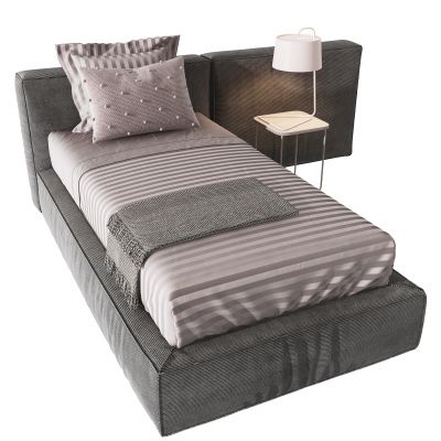 现代布艺单人床