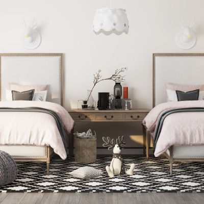 美式书桌单人床 组合