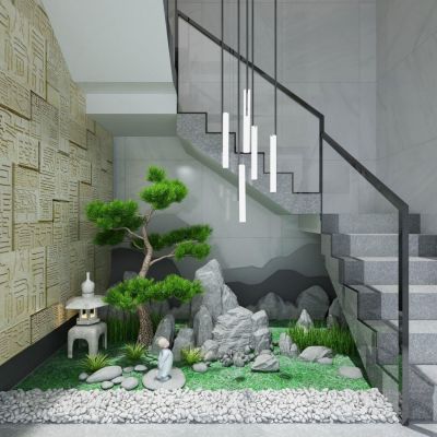 新中式楼梯间景观小品