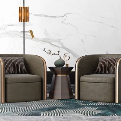 新中式皮革单人沙发