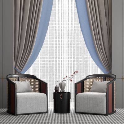 新中式单人休闲沙发边几3D模型