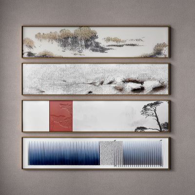 新中式长条横条山水装饰画_挂画