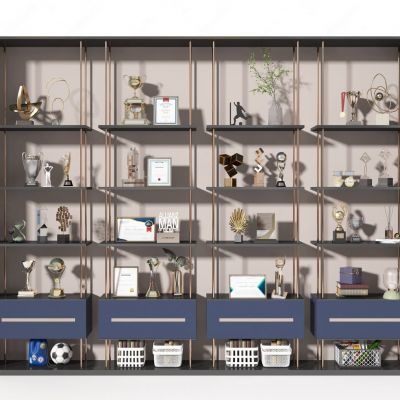 现代奖杯奖状荣誉证书摆件组合