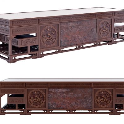 古典红木实木浮雕班台，办公桌