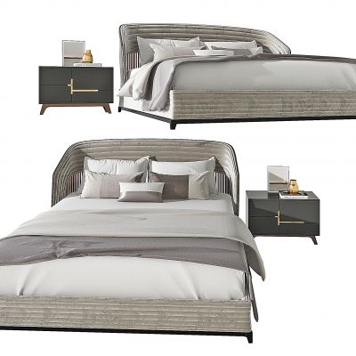 现代双人床，床头柜 组合