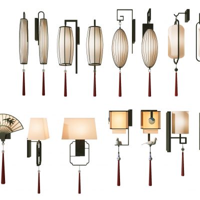 新中式扇面扇子灯笼壁灯