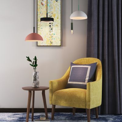 现代休闲椅，单人沙发边几小吊灯