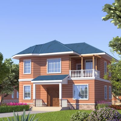 美式别墅外观景观树