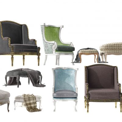 古典雕花皮革休闲沙发组合