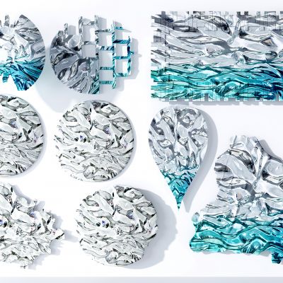 现代曲面金属波浪纹挂件，墙饰