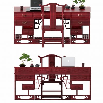 古典实木，红木雕花书桌椅