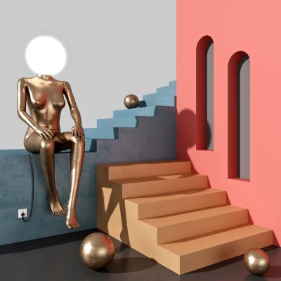 现代抽象人物雕塑,创意落地灯