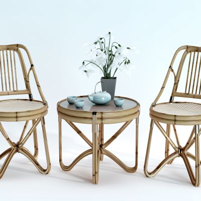 新中式户外藤编休闲茶桌椅