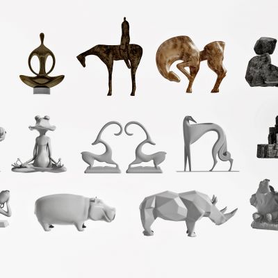 现代雕塑，假山，抽象人物骏马，饰品摆件