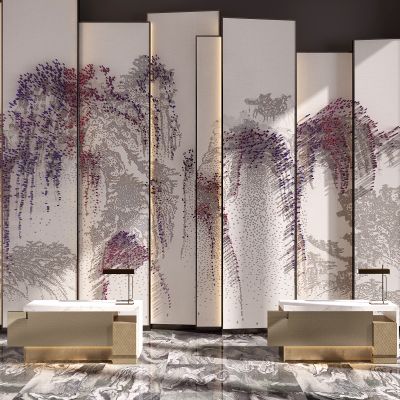 新中式服务台接待台3D模型