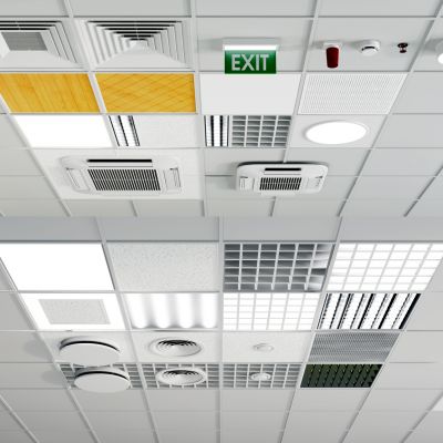 现代铝扣板天花板，格栅灯，换气扇，喷淋烟感