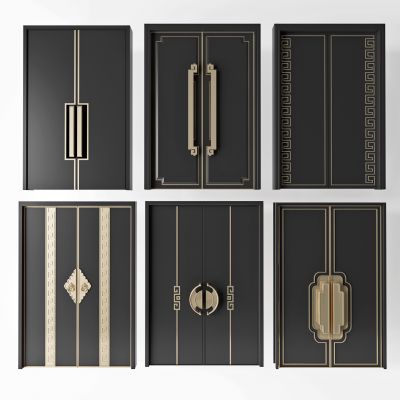 新中式双开门大门，门把手