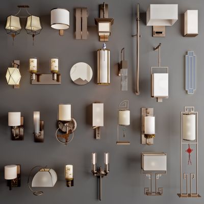 新中式金属壁灯落地灯台灯组合