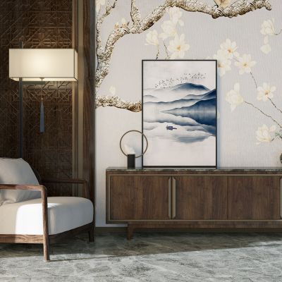 新中式电视柜休闲椅组合