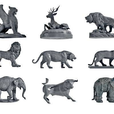 现代，狮子，大象，豹子，牛动物雕塑摆件