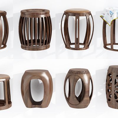 中式实木圆凳鼓凳组合