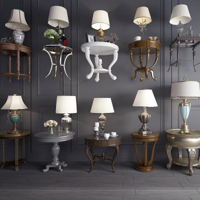 法式，雕花，轻奢边几圆几组合