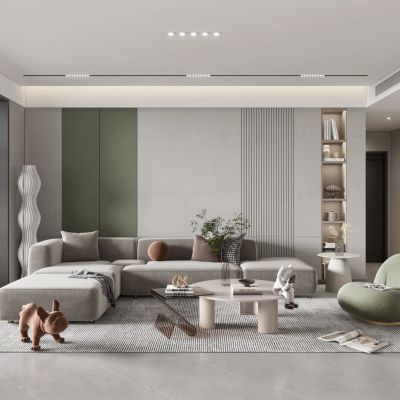 现代，侘寂，奶油风，客厅餐厅，沙发，餐桌 ，电视柜 ，酒柜，吊灯，装饰画