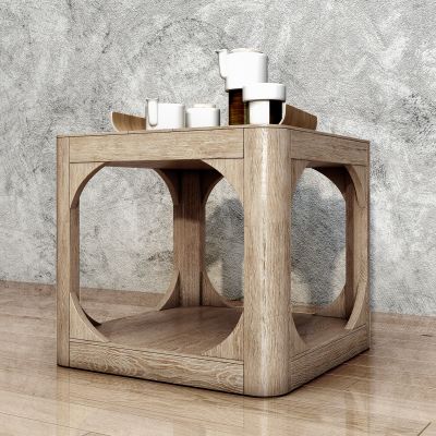 现代方形边几，茶具
