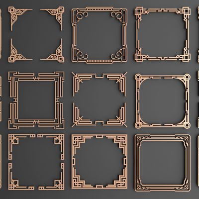 新中式角花角线花格，花线圈边波打线