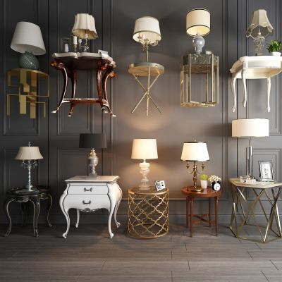 欧式边几圆几床头柜组合