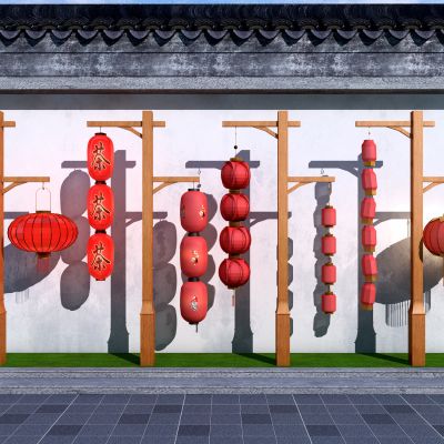 中式日式灯笼景观路灯，大红灯笼