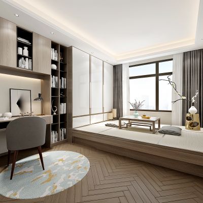 现代loft样板间榻榻米书房