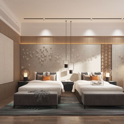 现代酒店双人床客房