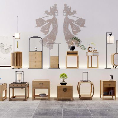 新中式边几圆几组合