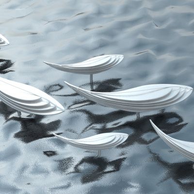 现代金属抽象鱼雕塑摆件，水景