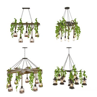 工业风植物铁艺麻绳吊灯
