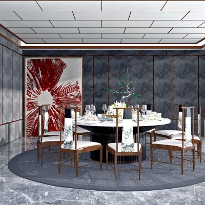 新中式多人餐桌餐饮包间