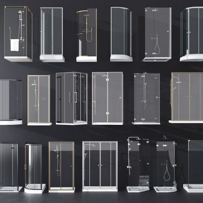 现代玻璃淋浴房，花洒3D模型