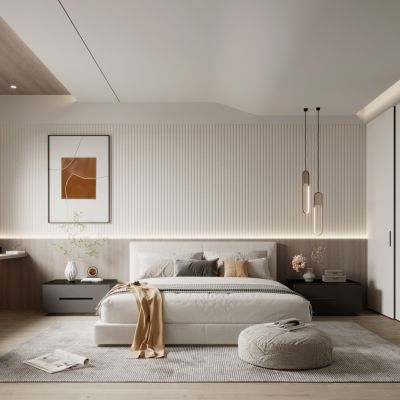 现代卧室,双人床