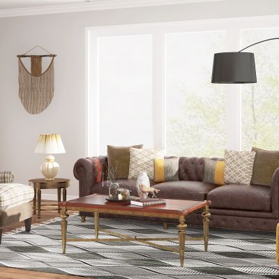 美式皮革沙发,茶几组合