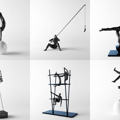 现代金属小人雕塑，摆件