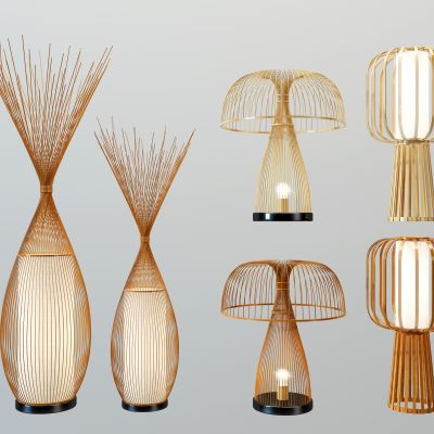 新中式藤编台灯3D模型