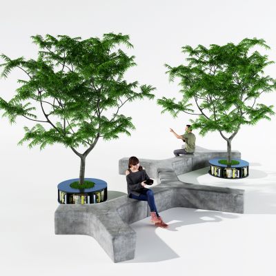 现代室外水泥长凳，公共座椅