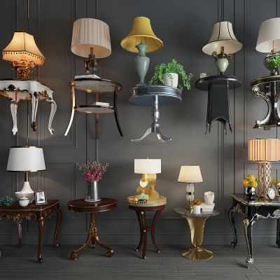 法式雕花实木边几圆几组合